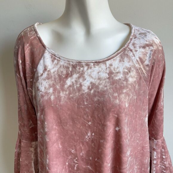 Cupio Pink Crushed Velvet Bell Sleeve Tunic Boho Top Size L Gypsy Y2K - Picture 2 of 10